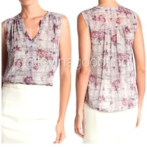 JOIE Finnegan Floral Plaid 100% Silk Blouse EUC sz L